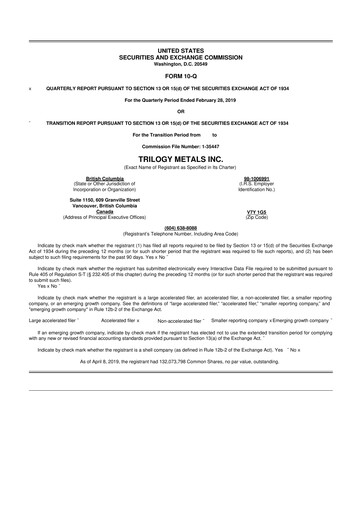 Thumbnail Trilogy Metals
 10-Q Quarterly Report FY 