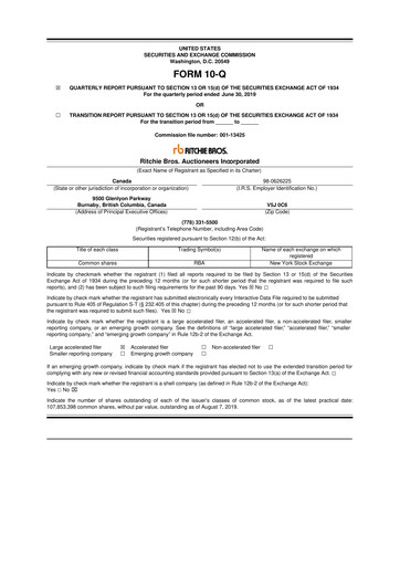 Vorschaubild RB Global
 10-Q Quartalsbericht 2019 