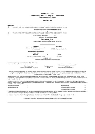 Thumbnail Immunic 10-Q Quarterly Report FY2020 