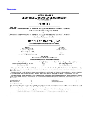 Thumbnail Hercules Capital
 10-Q Quarterly Report FY 