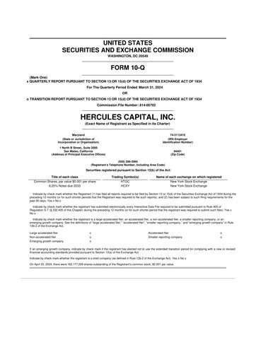 Thumbnail Hercules Capital
 10-Q Quarterly Report FY 