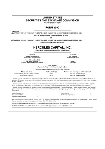 Thumbnail Hercules Capital
 10-Q Quarterly Report FY 