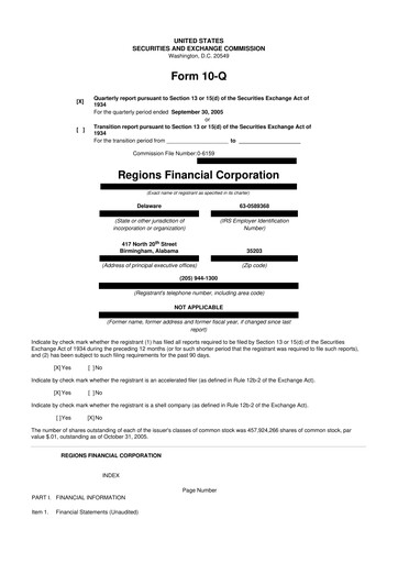 Thumbnail Regions Financial
 10-Q Quarterly Report FY 
