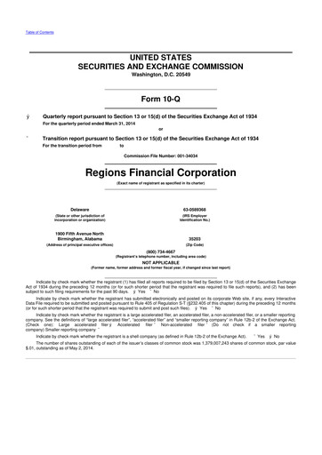 Thumbnail Regions Financial
 10-Q Quarterly Report FY2014 