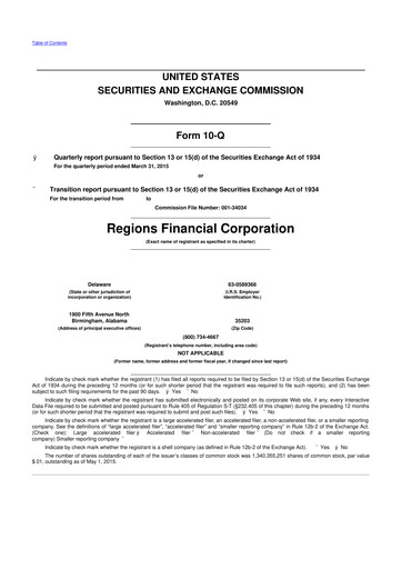 Thumbnail Regions Financial
 10-Q Quarterly Report FY2015 