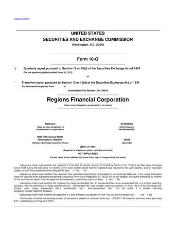 Thumbnail Regions Financial
 10-Q Quarterly Report FY2015 