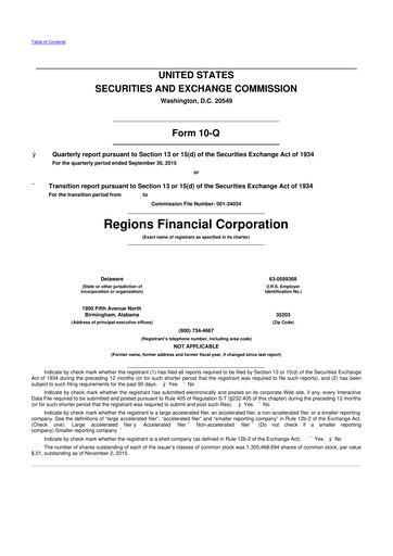 Thumbnail Regions Financial
 10-Q Quarterly Report FY2015 