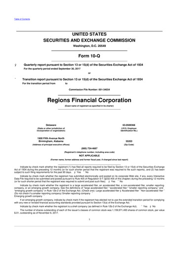 Thumbnail Regions Financial
 10-Q Quarterly Report FY2017 