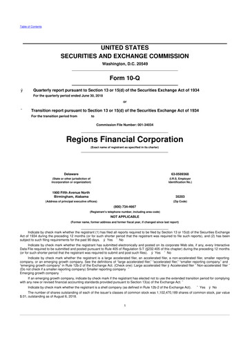Thumbnail Regions Financial
 10-Q Quarterly Report FY2018 