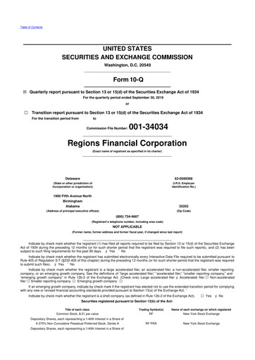 Thumbnail Regions Financial
 10-Q Quarterly Report FY2019 