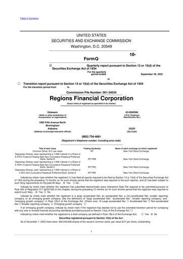 Thumbnail Regions Financial
 10-Q Quarterly Report FY 