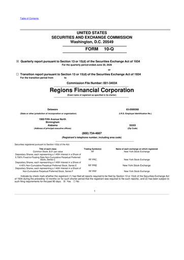 Miniature Regions Financial
 10-Q Rapport trimestriel 2026 