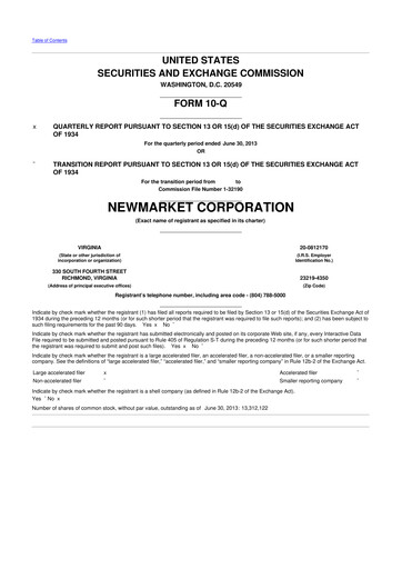 Vorschaubild NewMarket Corp 10-Q Quartalsbericht 2013 