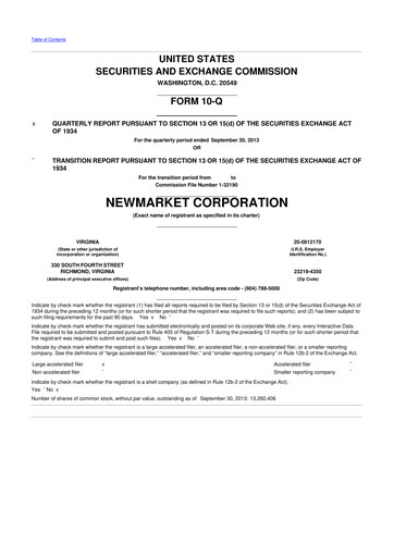 Vorschaubild NewMarket Corp 10-Q Quartalsbericht 2013 