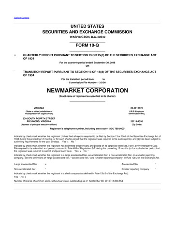 Vorschaubild NewMarket Corp 10-Q Quartalsbericht 2016 