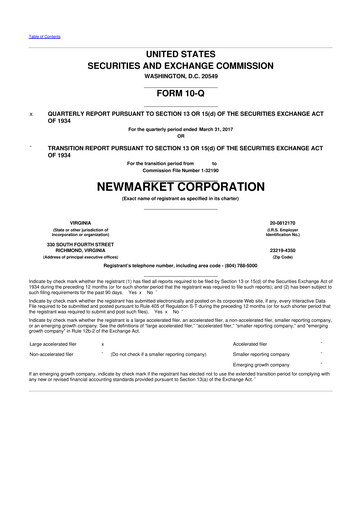 Vorschaubild NewMarket Corp 10-Q Quartalsbericht 2017 