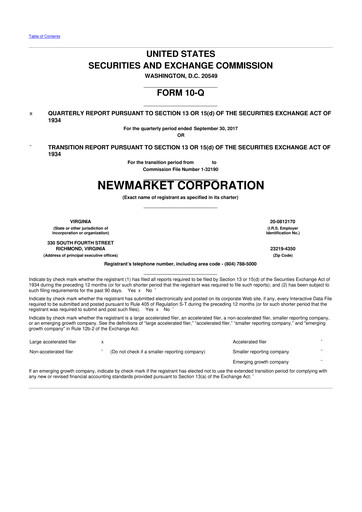 Vorschaubild NewMarket Corp 10-Q Quartalsbericht 2017 