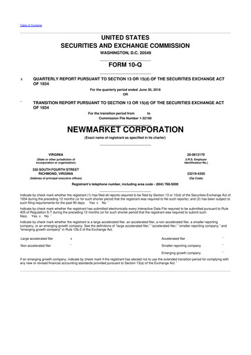 Vorschaubild NewMarket Corp 10-Q Quartalsbericht 2018 