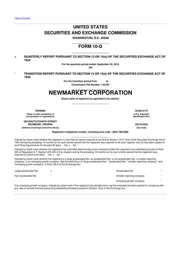 Vorschaubild NewMarket Corp 10-Q Quartalsbericht 2018 