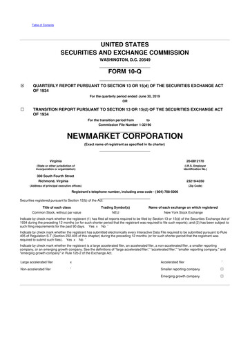 Vorschaubild NewMarket Corp 10-Q Quartalsbericht 2019 
