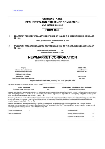 Vorschaubild NewMarket Corp 10-Q Quartalsbericht 2019 