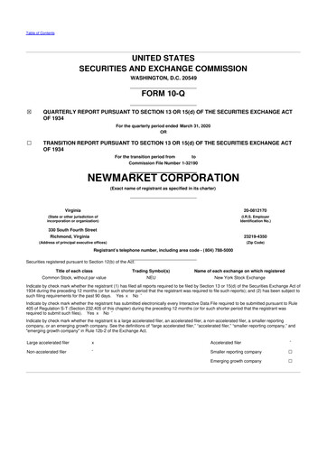Vorschaubild NewMarket Corp 10-Q Quartalsbericht 2020 