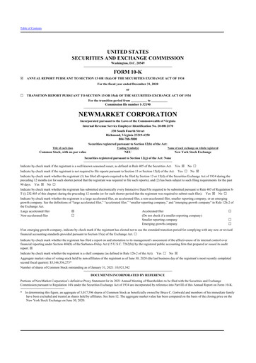 Thumbnail NewMarket Corp 10-K Annual Report 2020