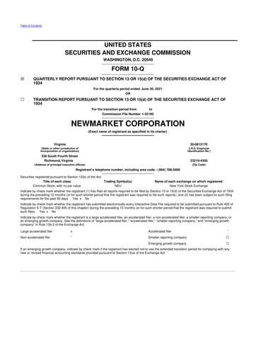 Vorschaubild NewMarket Corp 10-Q Quartalsbericht 2021 