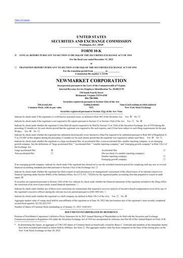 Thumbnail NewMarket Corp 10-K Annual Report 2022