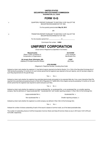 Vorschaubild UniFirst 10-Q Quartalsbericht  