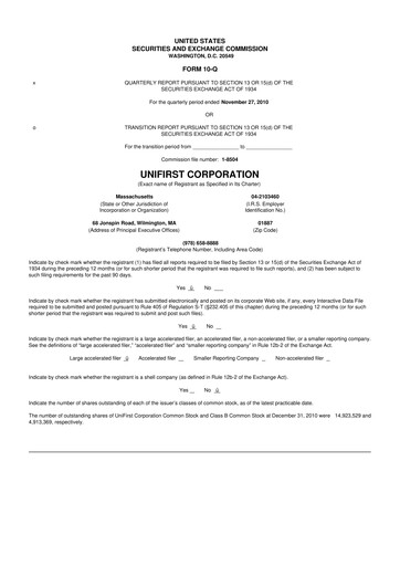 Vorschaubild UniFirst 10-Q Quartalsbericht 2011 