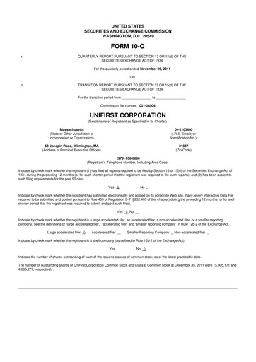 Vorschaubild UniFirst 10-Q Quartalsbericht 2012 