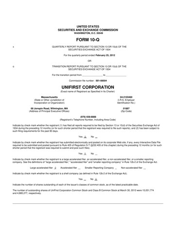 Vorschaubild UniFirst 10-Q Quartalsbericht 2012 