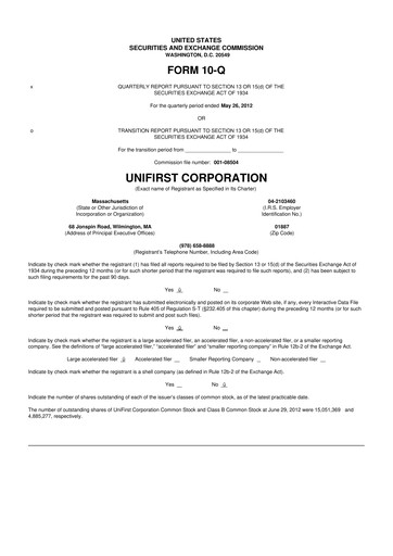 Vorschaubild UniFirst 10-Q Quartalsbericht 2012 