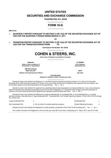 Thumbnail Cohen & Steers 10-Q Quarterly Report FY 