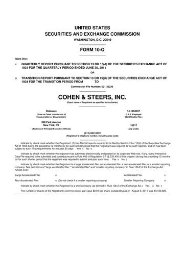 Thumbnail Cohen & Steers 10-Q Quarterly Report FY 