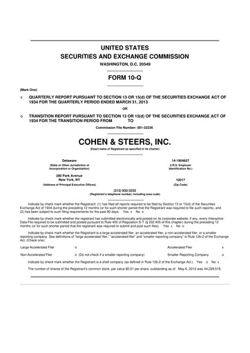 Thumbnail Cohen & Steers 10-Q Quarterly Report FY 