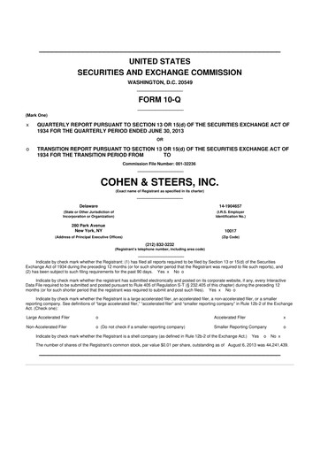 Thumbnail Cohen & Steers 10-Q Quarterly Report FY 