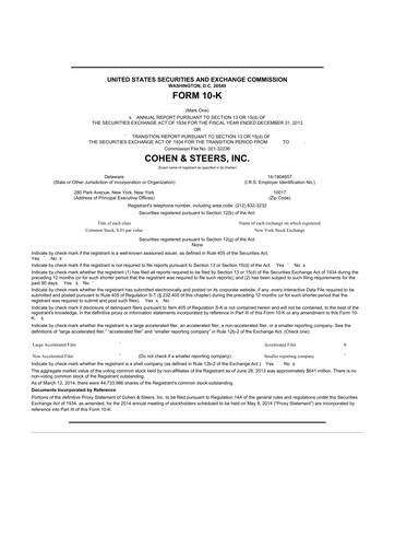 Thumbnail Cohen & Steers 10-K Annual Report 2013