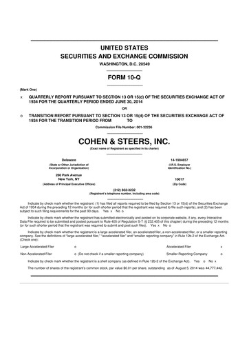 Thumbnail Cohen & Steers 10-Q Quarterly Report FY 