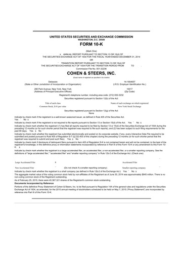 Thumbnail Cohen & Steers 10-K Annual Report 2014