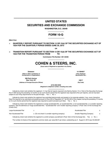 Thumbnail Cohen & Steers 10-Q Quarterly Report FY 