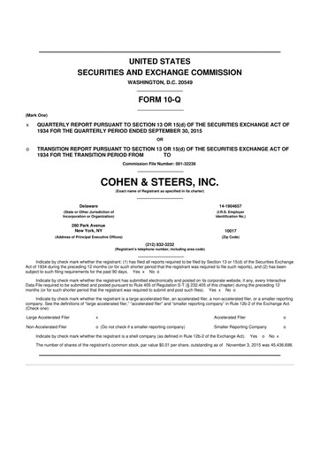 Thumbnail Cohen & Steers 10-Q Quarterly Report FY 