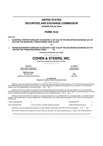 Thumbnail Cohen & Steers 10-Q Quarterly Report FY 