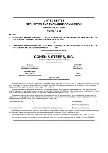 Thumbnail Cohen & Steers 10-Q Quarterly Report FY 