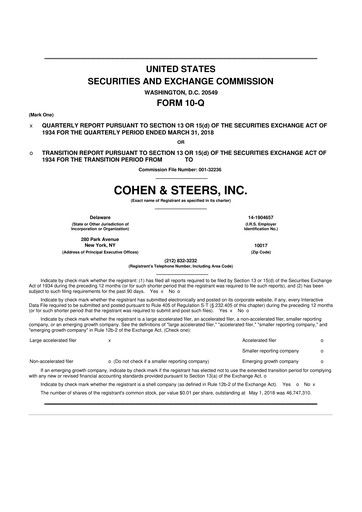 Thumbnail Cohen & Steers 10-Q Quarterly Report FY 