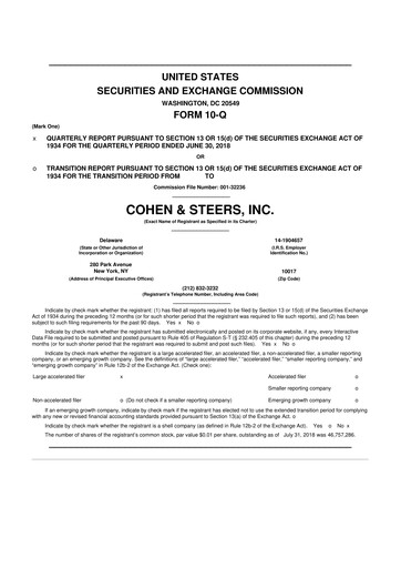 Thumbnail Cohen & Steers 10-Q Quarterly Report FY 
