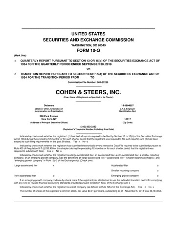 Thumbnail Cohen & Steers 10-Q Quarterly Report FY 