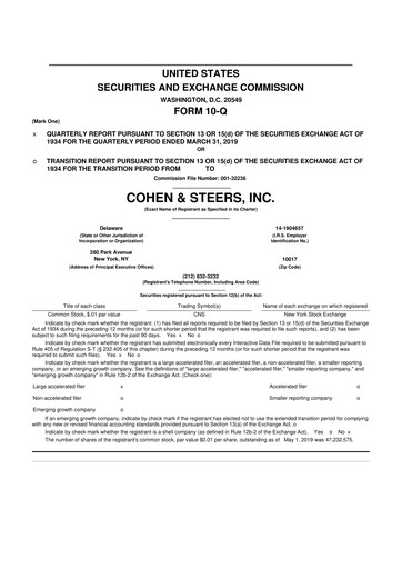 Thumbnail Cohen & Steers 10-Q Quarterly Report FY 