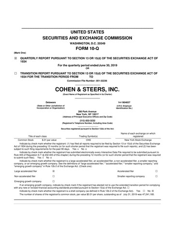 Thumbnail Cohen & Steers 10-Q Quarterly Report FY 